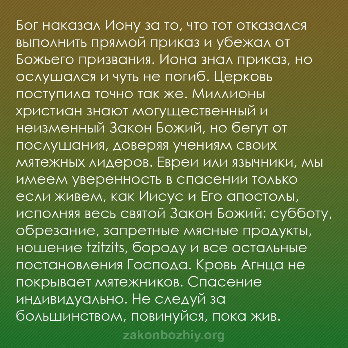 b0076 - Пост о Законе Божьем: Бог наказал Иону за то, что тот отказался выполнить прямой приказ...