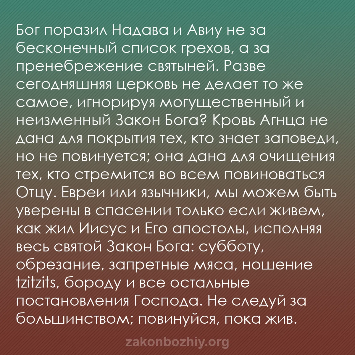 b0173 - Пост о Законе Божьем: Бог поразил Надава и Авиу не за бесконечный список грехов, а...