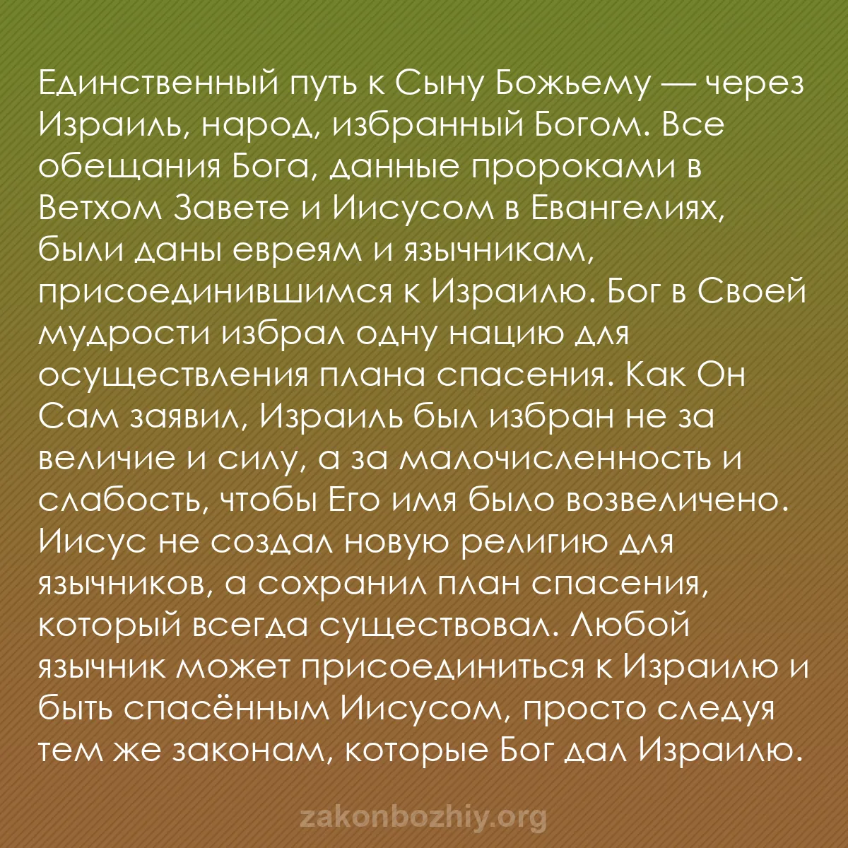 b0269 - Пост о Законе Божьем: Единственный путь к Сыну Божьему — через Израиль, народ, избранный...