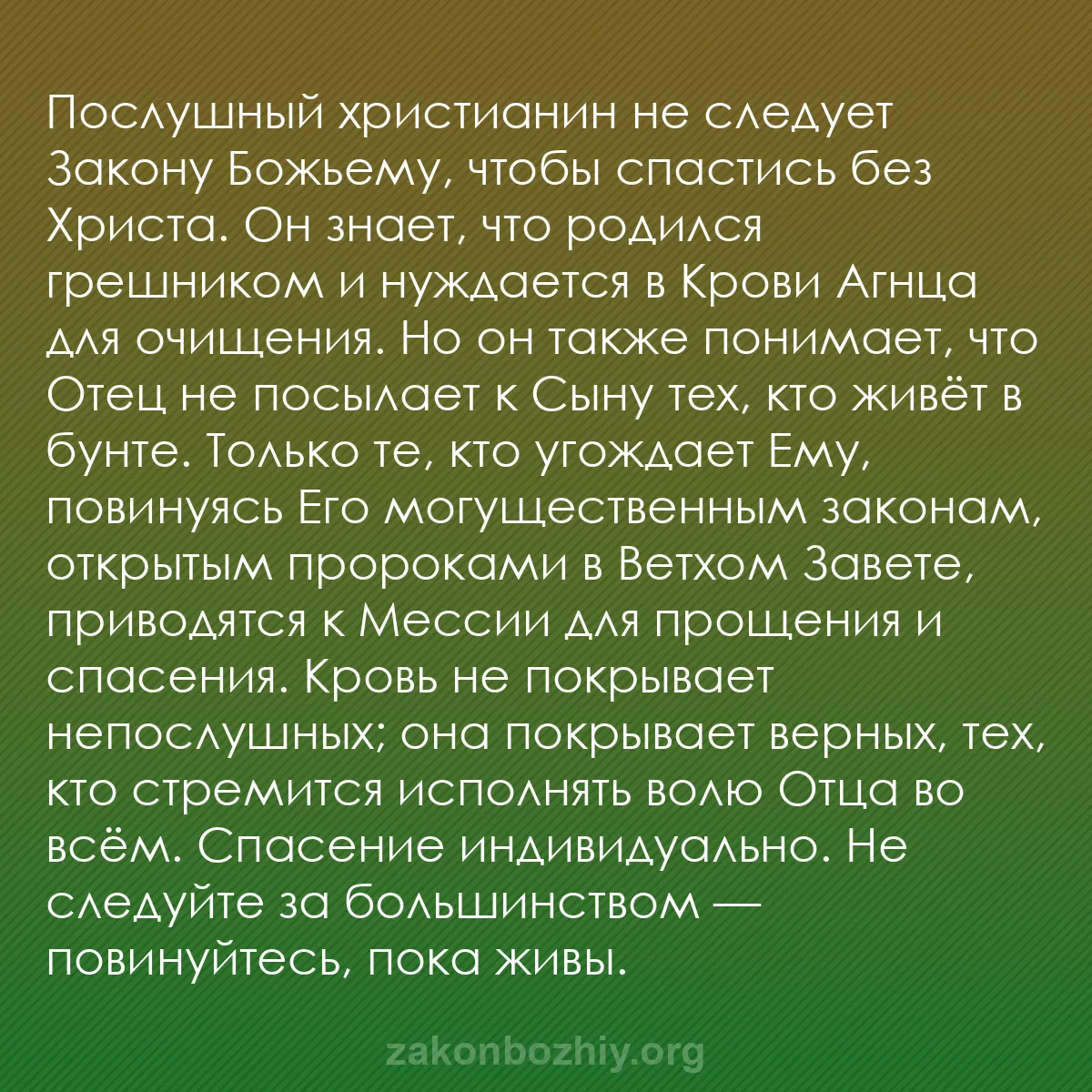 b0456 - Пост о Законе Божьем: Послушный христианин не следует Закону Божьему, чтобы спастись...